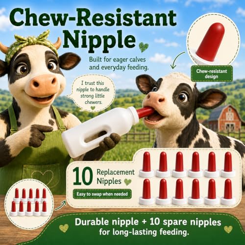 Screw Nipple Calf Feeding Device, Calf Feeding Bottle with Rubber Nipple & Cap, Handle Milk Pot Calfs Feeding Supplies (2L-Base) - color: 2L-Base