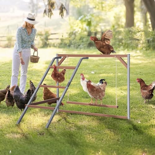 PETSFIT Chicken Perch for Coop-Solid Wood and Rustproof Iron Roosting Bar with Swing - Ideal for Backyard Poultry, Chicken Coops, and Farms-Easy to Assemble and Clean - size: 43"Lx36"Wx32"H