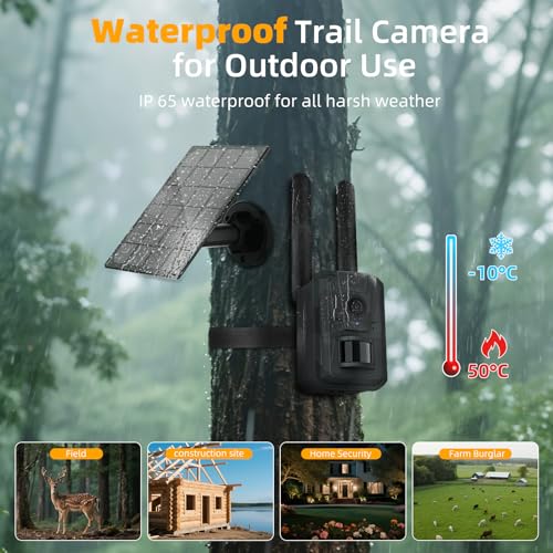 Trail Camera with Night Vision Game Cameras : 4G Cellular Trail Cam with Motion Activated Waterproof - Wildlife Camera with Solar Panel for Outdoor Deer Monitoring and Property Security with 32GB Card