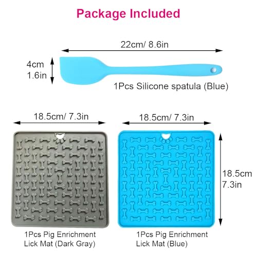3Pcs Pig Enrichment Toys, Silicone Lick Mat for Mini Pigs with Spatula, Suction Cup Slow Feeder Enrichment Mat for Powder Slurry, Soft Food & Pellets, Toy for Mini Pigs.