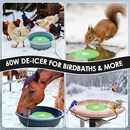 Dreyoo 60W Bird Bath Heater, Submersible De Icer for Outdoor Winter Use, Thermostatic Control, IP65 Waterproof, Chicken Water Heater for Birds, Poultry, Livestock, Wildlife Drinking(1 Pack)