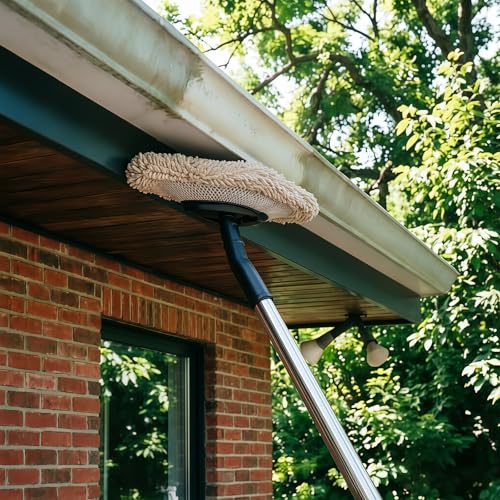 Gutter Cleaner Tool from Ground, 62'' Microfiber Vinyl Siding Soft Brush with Long Handle, Outdoor Window/ Eave Cleaning Mop for Clean Metal Trim/ Frame/ Contour, Black Streak,Cobweb,Dirt,Dust,Stain