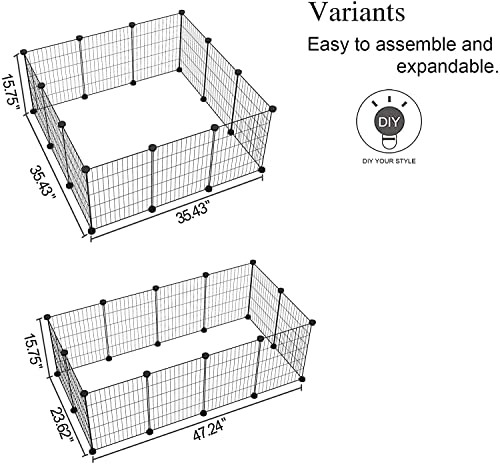 C&AHOME Pet Playpen, Small Animals Supplies, 16 Panels Exercise Playpens Cage, C Grids Portable Yard Fence Indoor, Ideal for Guinea Pigs, Pet Products, DIY Metal Yard Fence, 12" × 15" Black UPPM3416B - color: Black, style: 16 Panels