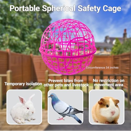 11" Ball-Shaped Movable Pigeon Chick Coop, Little Rabbit Duck Guinea Pig Safe Walking Net,Preventing Dog Bites, Predation by Eagles Wolves Cats Eagles, Pet t Safety Cage (Rose) - color: Rose