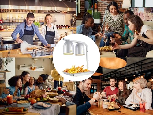 Heat Lamp for Food, with Two 250W Bulbs for Fast and Even Heating, Food Heat Lamp with Adjustable Height Stand, Commercial Food Warmer Lamp for Home, Fast Food Restaurant, Buffet, Bakery Silver - color: Silver