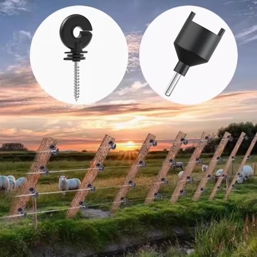 50-Pack UV-Resistant Screw-in Electric Fence Ring Insulators for Wood Posts, Heavy Duty for Animal Livestock, Includes Free Installation Socket Tool (Black)