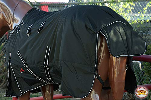 Black 70 in HILASON 1200D Winter Waterproof Poly Horse Turnout Blanket Belly Wrap - color: Black, size: 70 In