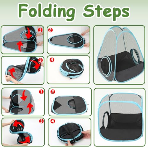 YUEPET Large Bunny Tunnel Hideout Breathable Rabbit Playpen with Tunnel Cube Tent,Portable Small Animal Tubes & Tunnels for Indoor Outside Dwarf Rabbits Guinea Pigs Hamsters Ferrets - color: Mesh Black Blue