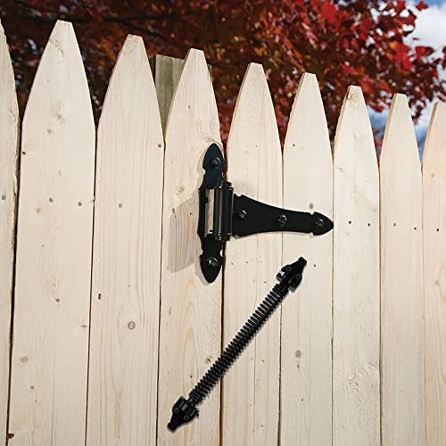 14" Gate Spring Self Closing Heavy Duty Outdoor Door Spring Automatic Metal Gate Closure Hardware with Adjustable Tool for Wooden and Vinyl Fence, Black