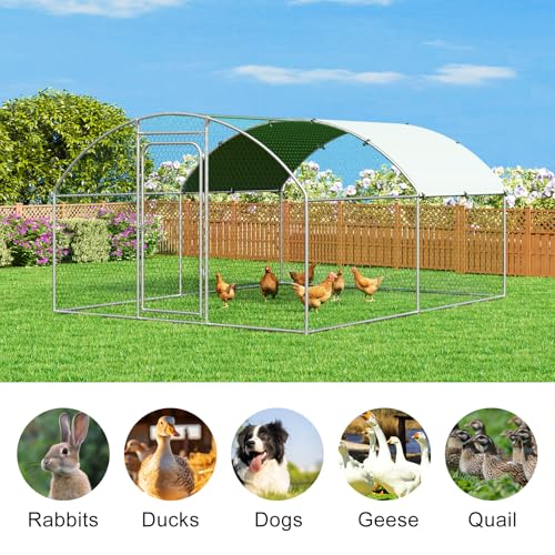 Large Metal Chicken Coop Walk-in Poultry Cage with Waterproof and UV-Resistant Cover, Outdoor Chicken Run Poultry Hen House for Backyard Farm Use,Dome Roof(10’ W x 13.2’ L x 6.4’ H) - size: 158.4"L x 120.0"W x 76.8"H