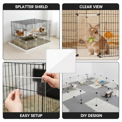 12 Pcs Clear Plastic Cage Guard Panels, 10 x 8.2 in Pet Habitat Siding, Splatter Anti-Splash Fence Dividers with 100 Zip Ties for Rabbit Cages, Guinea Pig Enclosures, Small Animal Protection