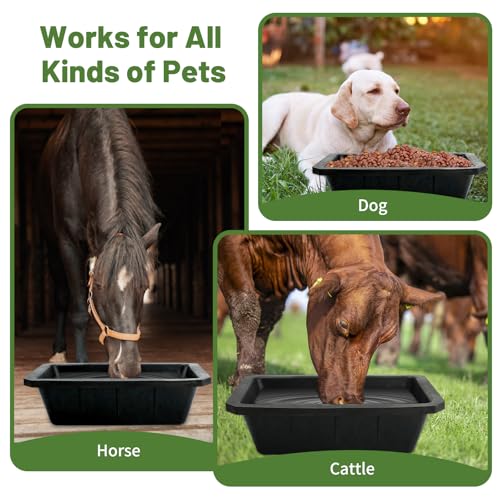 3Pcs Large Rubber Feeder Pan, 10 Quart/2.5 Gallon Horse Feed Bucket Water Bowl, Heavy Duty Water Troughs for Livestock Chicken Dust Bath Tub for Pig Goats Horses Farm Animal Feeding