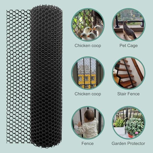 Chicken Plastic Wire Fencing Mesh - Heavy-Duty Plastic Chicken Black Wire Fence Mesh for Gardening, Barrier Netting, Poultry Dogs Rabbit Fencing (Black, 15.7IN x 33FT) - size: 15.7IN x 33FT