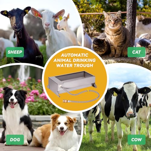 Automatic Livestock Water Trough Stainless Steel Animal Drinking Water Bowl Dispenser with Float Valve Kit Large Capacity Outdoor Animal Self Filling Horse Trough for Dog Horse Pig Cow Goat