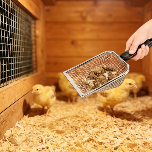 2 Pack Chicken Poop Scooper for Coop, Mesh Sifting Shovel with 3.8mm & 5mm Holes, 4" Metal Chicken Coop Rake and Scoop Cleaning Tool, Scooper Shovel for Sifting Sand, Litter, Chicken Supplies (4") - size: 4" 2 Set