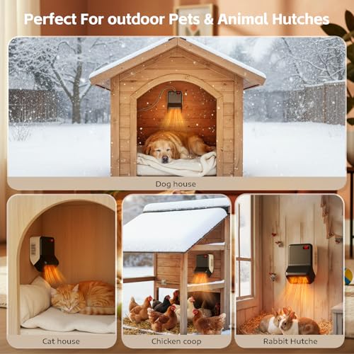 Pet Heater, Thermostat 300W/600W, Coverage up to 150 ft³, Ambient 95–102°F, Anti-Chew Cord, Low-Noise, For Dog House/Chicken Coop/Cat House/Rabbit Hutch (300W/600W)