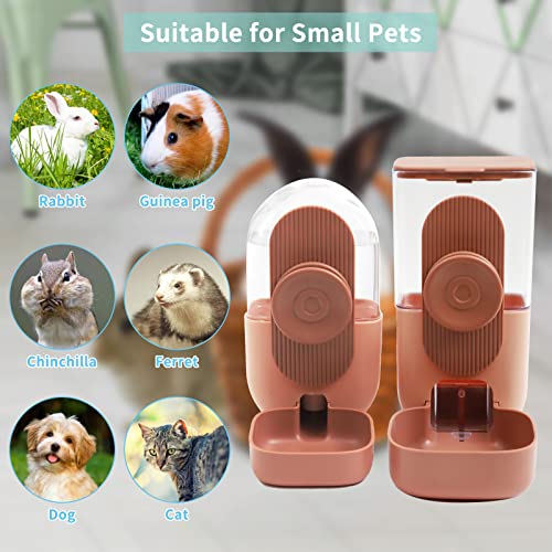 Lemtrflo Hanging Automatic Food Water Dispenser,Gravity Rabbit Feeder and Water Dispenser Set for Bunny Chinchilla Guinea Pig Hedgehog Ferret - color: Brown