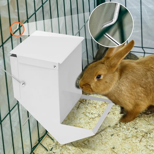 Maxcheck 2 Pcs Rabbit Feeder for Cages Small Animal Food Pellet Dispenser with Lid Metal Chicken Grit Oyster Shell Squirrel Feeders Outside(4.7 Inches,Mesh Bottom,White) - color: White, size: 4.7 Inches