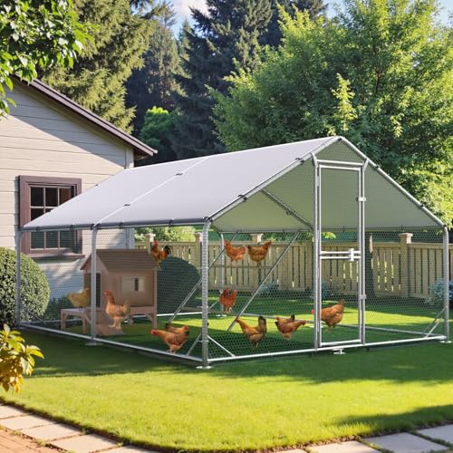 Large Chicken Coop,Metal Chicken Run for Yard with Feeding Door