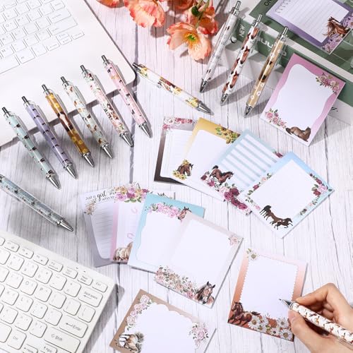 24 Pcs Horse Sticky Notes with Pens Themed Party Favors Gifts Cute Notepad Memo Notes Pads Black Ink Ballpoint Pen for Horse Lover Christmas Gifts Office School Students Teacher Supplies - style: Horse