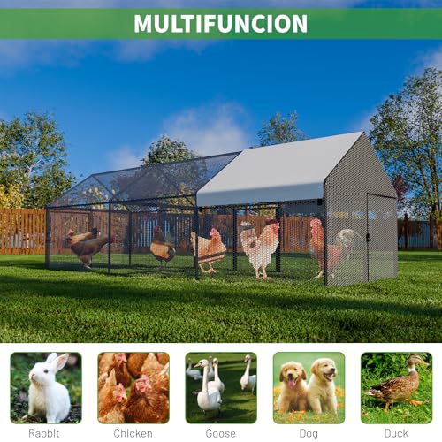 NUGRIART Metal Chicken Coop 118"×40"×40" Chicken Run with Waterproof Cover Portable Poultry Cage Walk in Hen House Outdoor Backyard Farm Animal Enclosure Crate Pet Playpen Exercise Pen for Rabbit Duck - size: 118.0"L x 40.0"W x 40.0"H