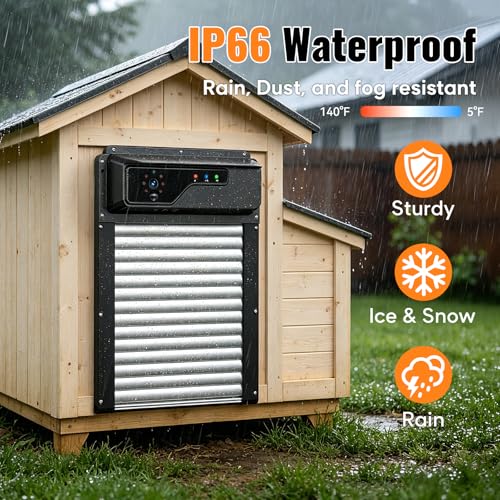 Automatic Chicken Coop Door with Timer and Remote Control, WiFi 1080P Camera Smart Roll-Up Auto Poultry Door, 7W Solar Powered, App Control, Anti-Pinch Safety, Predator Alarm - color: Black