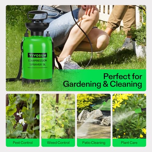 VIVOSUN 1.35-Gallon Pump Sprayer, Pressurized Lawn & Garden Sprayer with Adjustable Shoulder Strap, for Plants Spraying, Garden Watering and Household Cleaning - color: Green, size: 1.35 Gallons