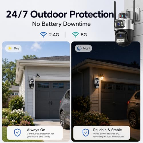 Cameras for Home Security, 6MP Dual Lens Outdoor Security Camera, 5GHz/2.4GHz WiFi, Auto Tracking, Color Night Vision, Plug-in Power, 2-Way Audio, IP66 Waterproof, SD/Cloud