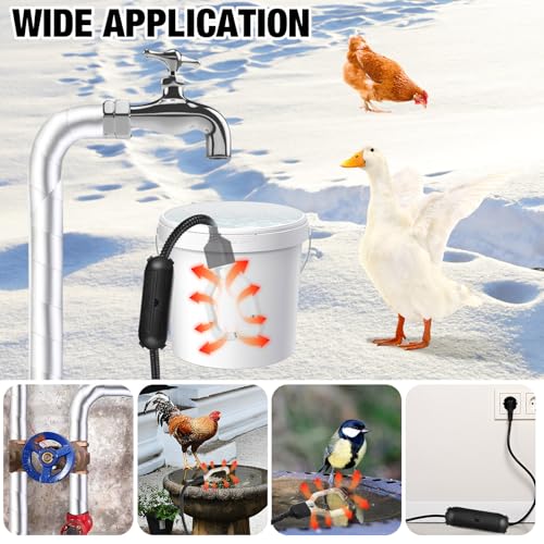 Relaxweex 150w/250w/500w Livestock Water Heater De-icer, Submersible Cast Aluminum Utility Heated for Farm Poultry Water Trough, Tank, Bird Bath, Chicken Coop with Thermostat for Winter(White,500w) - color: White