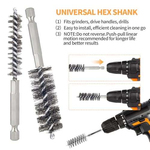 Bore Brush for Drill – 6pcs Stainless Steel Wire Tube Brush in Different Sizes, Twisted Wire Cleaning Brush with 1/4" Hex Shank, bore Brush Copper Pipe Cleaner for Power Drill & Tube Cleaning - style: 6pcs
