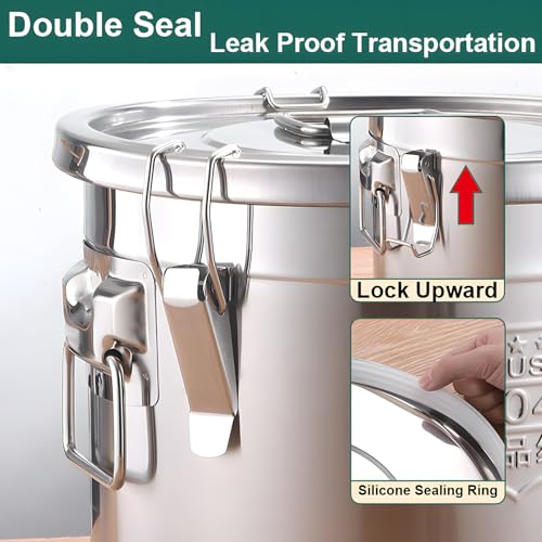 304 Stainless Steel Airtight Canister, Metal Cereal Flour Storage Container with Carry Handle Sealed Lid Coffee Canisters for Household Kitchen Bean Oil Milk Barrel (33L/8.7Gal)