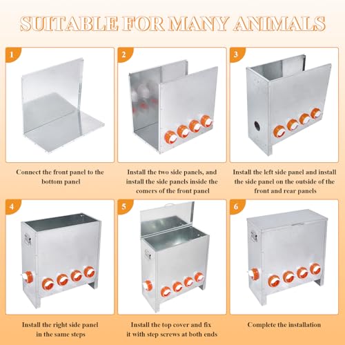 Automatic Chicken Feeder No Waste Large Capacity 85lbs 6-Ports Metal Poultry Feeder with Pull Handle for Chickens Geese Ducks Poultry Coop Weatherproof Design - color: 85lb with 6 Ports