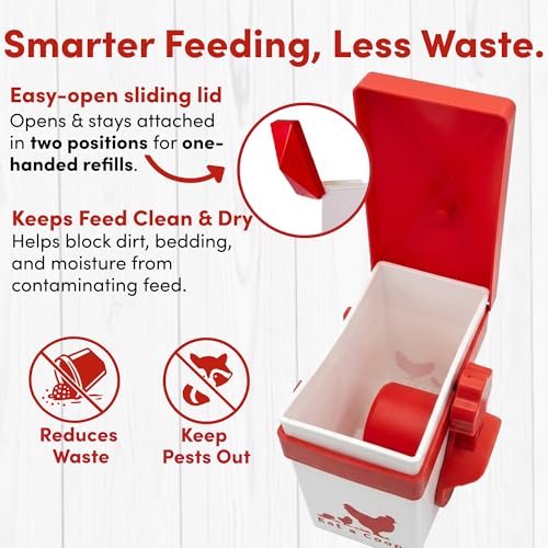 RentACoop Chick2Chicken 2.5lb BPA-Free Single-Port Chicken Feeder - Includes Anti-Roost Lid, Slider Port Cover, and Coop Clip, No-Waste Poultry Feeder Suitable for Quail, Chicks, and Adult Chickens