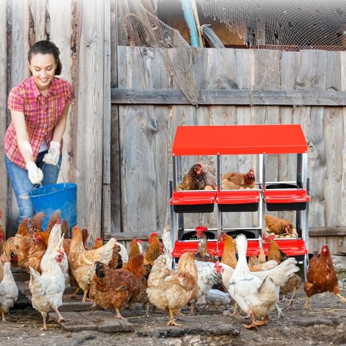 Chicken Nesting Box 6 Compartments - Metal Roll Away Nesting Boxes for Chicken Coop, Egg Collection System, Laying Boxes for Hens with Legs, Lid Cover to Protect Eggs, Easy Egg Collection & Clean