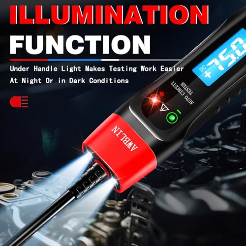 AWBLIN 4-75V DC Automotive Test Light with Buzzer Sound, LCD Digital Light Tester with Voltmeter, Heavy Duty Circuit Tester with Illumination, Fuse Voltage Tester Auto Electrical Tool