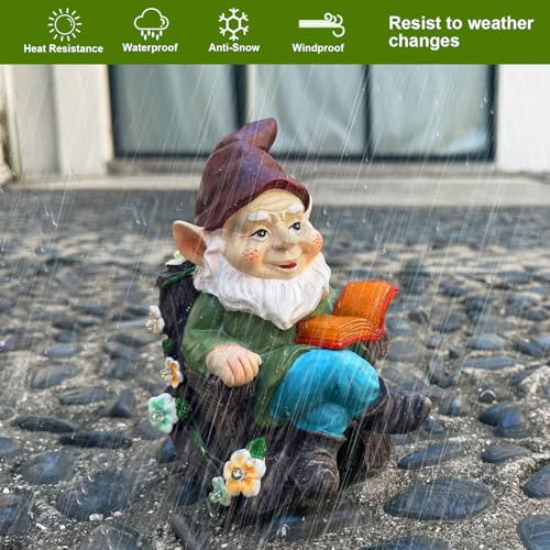 Solar Garden Gnome Statues Outdoor, Fairy Rocking Chair Gnomes Reading Book Succulents Figurines Lights Yard Art Sculpture Home Decor for Outside Patio Balcony Lawn, Unique Loved One Gifts for Mom - style: rocking chair gnome