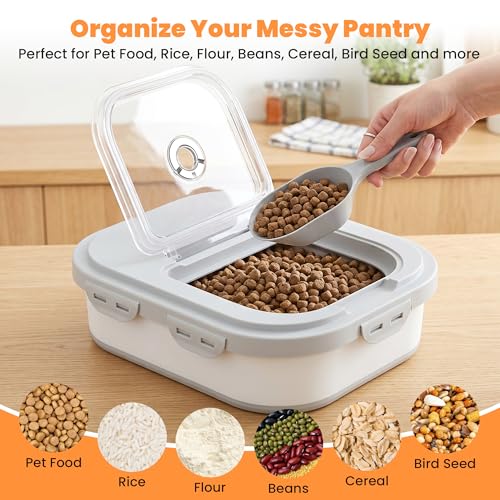 40 Lbs Dog Food Storage Container with Wheels, Collapsible Pet Food Storage Container with Clear Window, 2 Measuring Cups and Scoop, BPA Free Cat Food Container for Rice, Flour, Grain, Bird Seed - color: Grey/40lbs