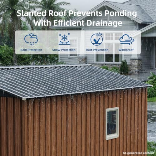 8x10 FT Outdoor Storage Shed, Metal Garden Shed with Floor Base & Updated Frame Structure, Lockable Door and Window, Large Tool Shed for Backyard, Patio, Lawn, Utility & Bike Storage - size: 8x10 FT with Base