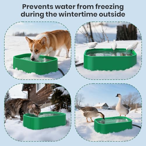 IPOW Extra Large Heated Water Bowl with 5 Layers Design for Heating & Heat Preservation Provides Drinkable Water & Food in Winter Heated Pet Bowl for Cat Rabbit Chicken Duck Squirrel, 194 fl oz - color: Green