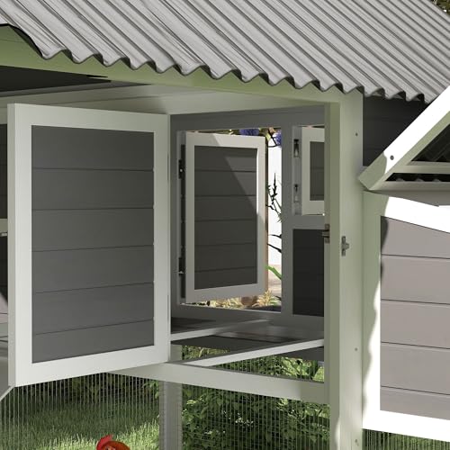PawHut Chicken Coop with Run, Large Wooden Chicken House with 2 Nesting Boxes, 2 Roosting Bars, Ramp & Tray, Hen House Poultry Cage for 4-6 Chickens, 69" W x 84" x 59"