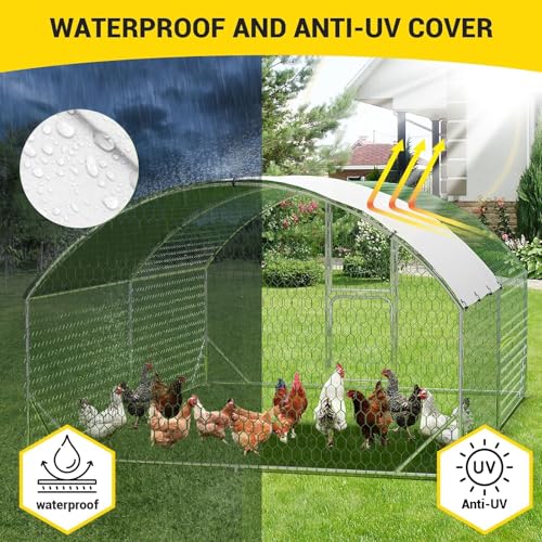 Large Metal Chicken Coop, Walk-In Poultry Cage, Chicken Run Pen House With Reinforcement & Waterproof & Anti-Ultraviolet Cover Chicken Coop Run With Double Lockable Doors for Outdoor 9.8 x 13.1X 6.6ft