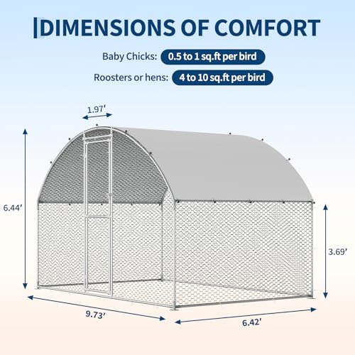 Garvee Chicken Coop, Chicken Run 6.56 x 9.84 x 6.56 ft for 6/10 Chickens, Outdoor Walk in Poultry Cage with Anti-UV Cover and Waterproof - size: 78.7"L x 118.1"W x 78.7"H