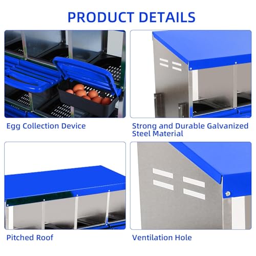 GarveeHome 2-Tier Chicken Nesting Box, 8 Compartment Metal Chicken Laying Boxes with Waterproof Roof & Removable Trays for Hens, Poultry,Easy Egg Collection - color: Blue, size: 8 holes with legs