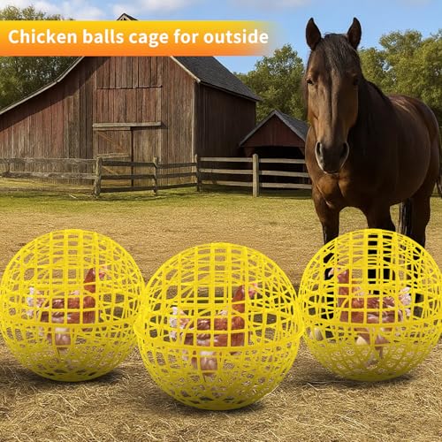 AceOrbit 3 Pcs 15 Inch Yellow Ball Chicken Animals Cage, Plastic Rolling Orb Movable for Chickens Rabbits Birds Pigeons, Outdoor Farm Range Portable Round Coop Hutch Safety Globe Prevents Dog Bites - size: 15.8 Inch
