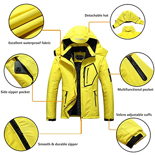 SUOKENI Women's Waterproof Warm Winter Snow Coat Hooded Raincoat Ski Snowboarding Jacket - color: Yellow, size: XX-Large