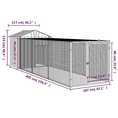 Chicken Cage Outdoor 159x46x48 in Anthracite Galvanized Heavy Duty Steel Coop Large Run for Backyard Poultry Hen House Garden Flock - size: 159.4 x 46.1 x 48.4 in (W x L x H)