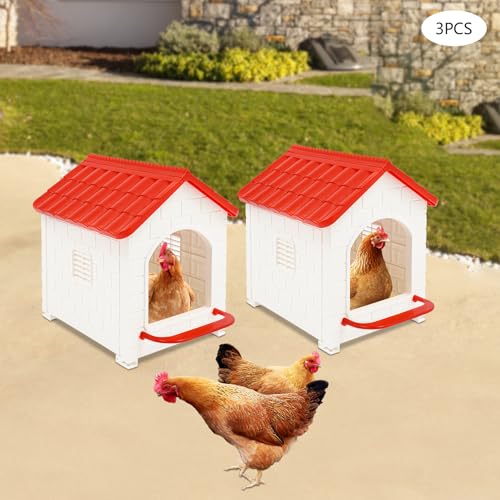 3 Pieces Chicken Nesting Boxes, Wall Mounted/Freestanding Laying Boxes for Hens Plastic Nesting Box for Chicken Coop, Small Farm, 15.1" L x 12" W x 17.3" H, Red