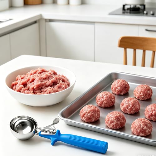 HOMURE H 2 OZ Scoop, Large Ice Cream Scoop with Trigger, #16 Disher, Muffin Scoop, 4 tbsp Cookie Scoop for Baking, Blue Handle, for Making Ice Cream Cookie Muffin Cupcake Mashed Potato - size: #16 (2 oz)