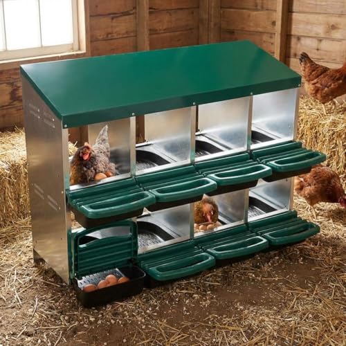 GarveeHome 2-Tier Chicken Nesting Box, 8 Compartment Metal Chicken Laying Boxes with Waterproof Roof & Removable Trays for Hens, Poultry,Easy Egg Collection - color: Green, size: 8 holes