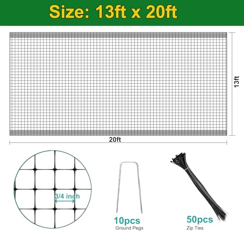 KLEWEE Bird Netting 13 x 20 FT Wide Heavy Duty Garden Netting Fine Mesh to Protect Fruit Trees, Plants and Vegetables from Birds, Deer, Squirrels and Other Animals - size: 13 x 20 FT